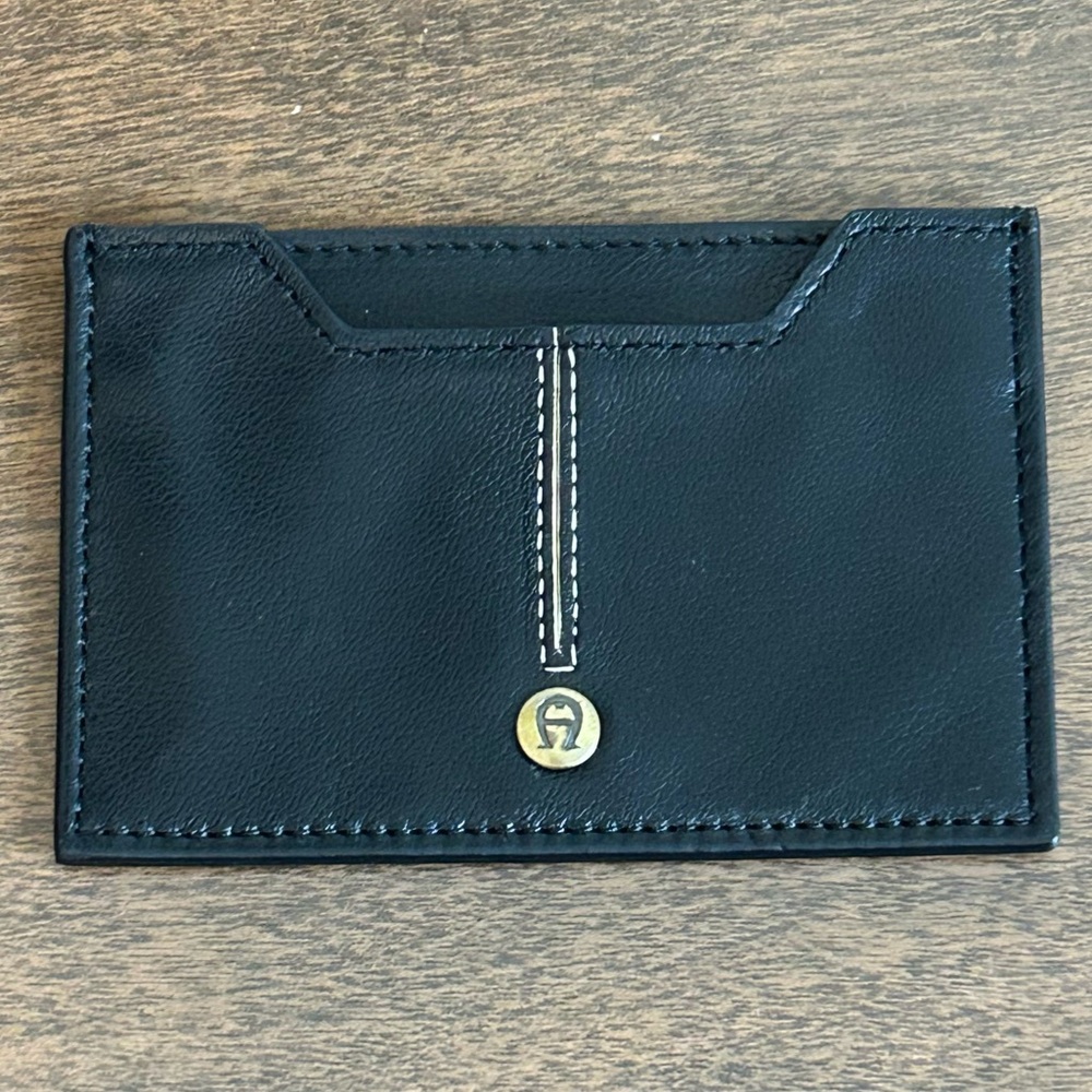 ETIENNE AIGNER BLACK LAMB SKIN 2 SLOT CARD HOLDER WALLET